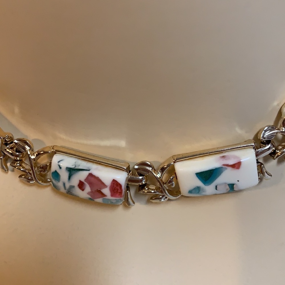 CORO Vintage Enamel Lucite Confetti Stones Link Necklace
